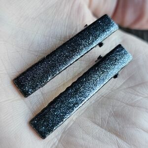 Black Silver Shimmer Hair Clips 2 Pc Accessories Hand Painted Indie